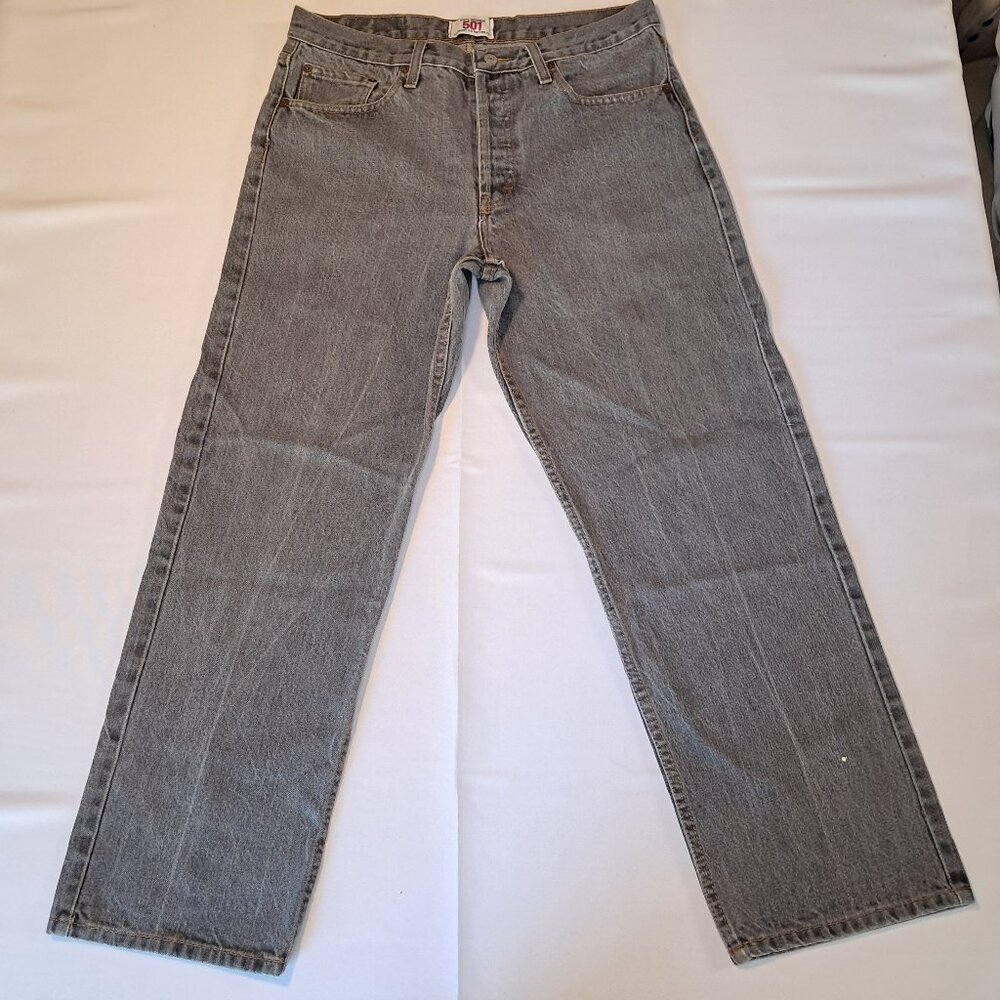 Levis 501 Jeans Mens 34X30 Grey Button Fly Classic Straight Leg